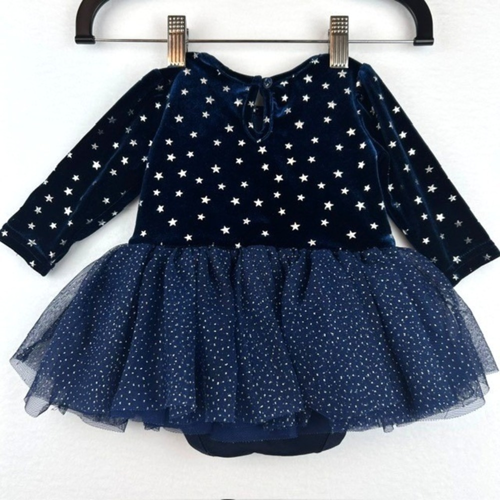 The Childrens Place Tutu Bodysuit Dress Navy Velvet Star Baby Girls 0-3M